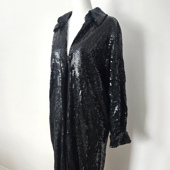 Vintage Halston Sequin Maxi Dress Size 12 Black Zip Collared Formal Party 70s - Picture 2 of 16